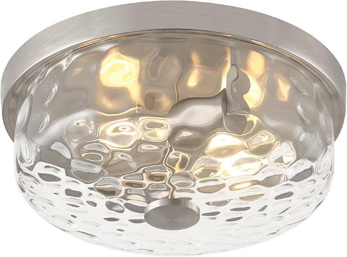 12 Inch Farmhouse Flush Mount Ceiling Light, 2 Light Industrial Close to Ceiling Light, Industrial Ceiling Lighting Fixture for Kitchen Hallway Bedroom Living Room (12.2 Inch Brushed Nickel)