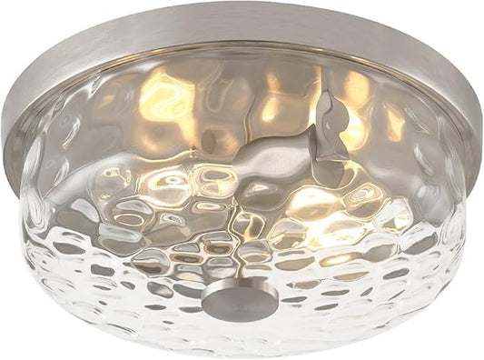 12 Inch Farmhouse Flush Mount Ceiling Light, 2 Light Industrial Close to Ceiling Light, Industrial Ceiling Lighting Fixture for Kitchen Hallway Bedroom Living Room (12.2 Inch Brushed Nickel)