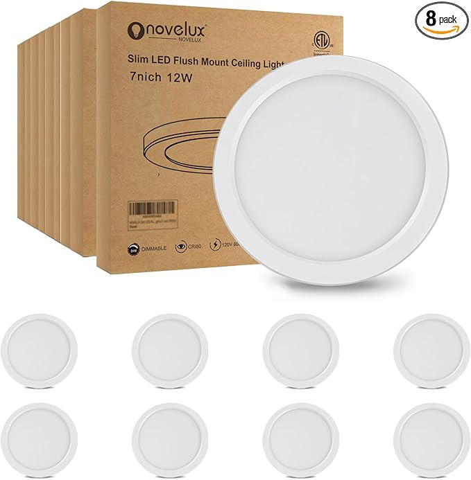 7 inch Flush Mount LED Ceiling Light Dimmable Ultra Slim 0.63'' Thick Round Flat Ceiling Lamps 5000K Daylight LED Ceiling Lights for Kitchen,Bathroom,Basement ETL Listed 8 Pack(White)