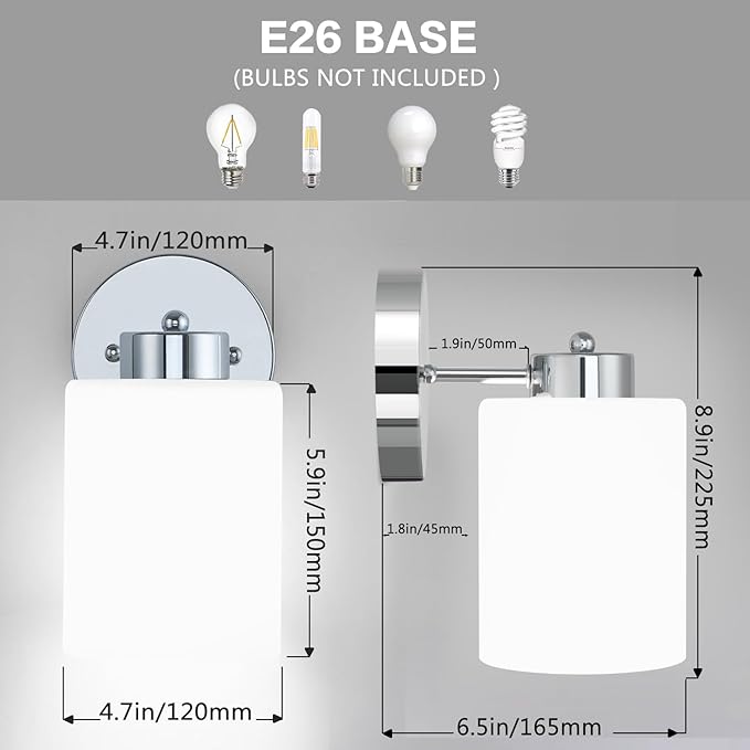 Frosted Wall Sconce Set of Two,Chrome Sconce Bathroom Lighting,Modern Chrome Vanity Light,Mid-Century Vanity Sconces for Bathroom,Livingroom,Kitchen