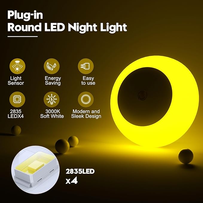 fesnne Night Light, Night Lights Plug into Wall, Dusk to Dawn Sensor, Amber Led Night Light 0.5W, 2 Pack Nightlight for Adults, Bedroom, Bathroom, Hallway, Kitchen