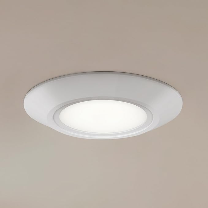 Kichler Horizon LED Downlight in White, 6.4" Flush Mount Interior Dimmable Light, 3000K, Wet Rated Integrated LED, (6.4" W x 1.3" H), 43873WHLED30, White