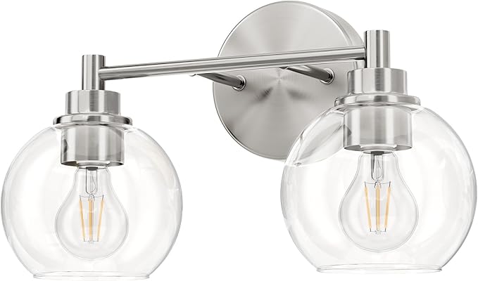 VONLUCE Bathroom Light Fixtures, 2-Light Vanity Lights with Globe Glass Shades E26 Sockets, Bathroom Lights Over Mirror for Bedroom Hallway Living Room, Brushed Nickel Finish, ETL Certificated