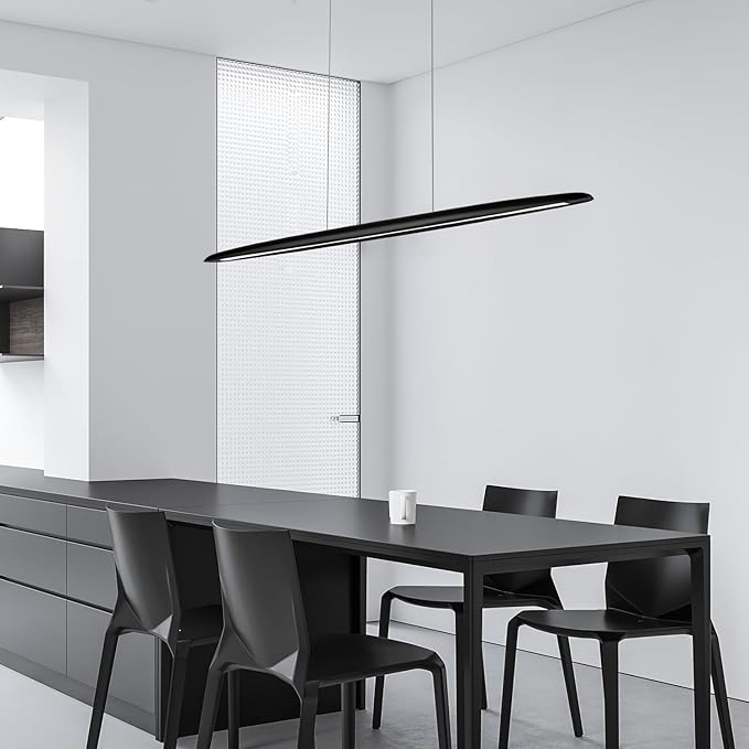 YISDESIGN 39" Wood LED Linear Pendant Light Black Linear Pendant Dinning Room Hanging Lights LED Dimmable Chandeliers 24w for Dining Room Pool Table Lights Kitchen Island Light Black
