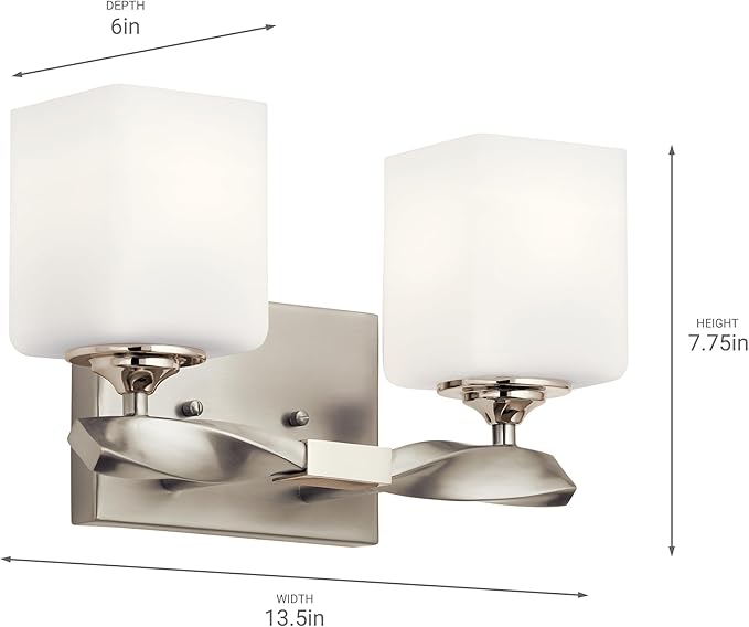 KICHLER Marette 13.5 " 2 Light Vanity Light with Satin Etched Cased Opal Glass in Brushed Nickel