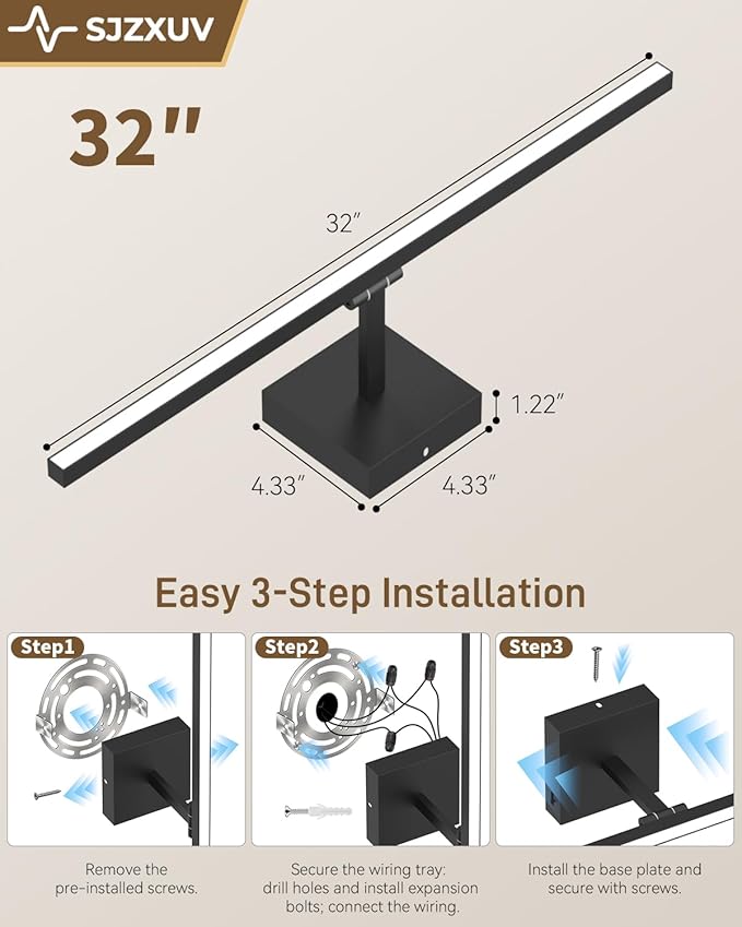 Black Long Vanity Lights, Morden Bathroom Light Fixtures with 5CCT&Dimmable Bath Wall Lamp, 220° Rotatable Hallway Bedroom, 32IN Vanity LED Bar Over Mirror for Makeup Shaving Skincare-ETL Certified