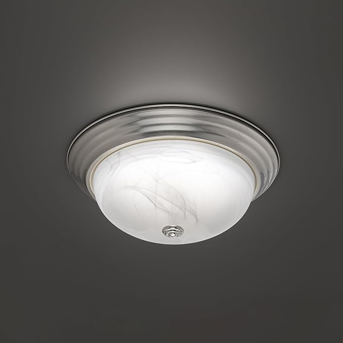 Builder Essential Collection LED 16W 1,350 Lumens 11in Round Flush Mount Ceiling Light with White Marbled Glass and 5-CCT Selectability 2700-3000-3500-4000-5000K and in Brushed Nickel