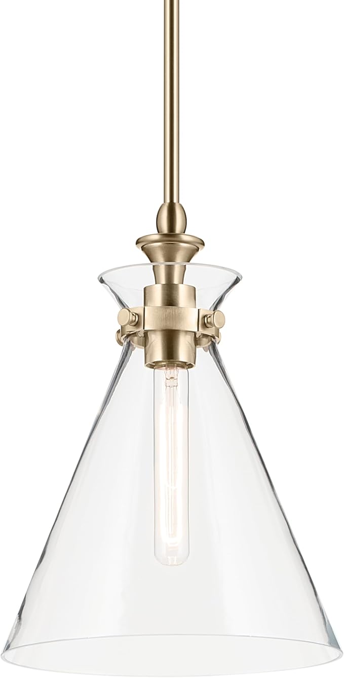 Kichler Laria 1-Light Pendant, Updated Traditional Light, Sloped Ceiling Compatible, for Kitchen with Clear Glass in Champagne Bronze (14.5" x 10.5"), 52774CPZCLR