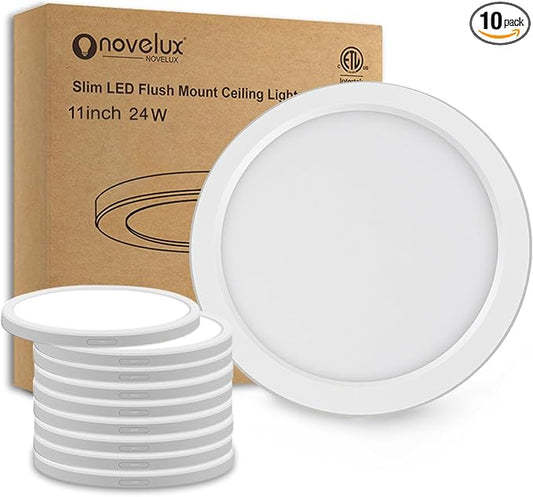 11 in LED Ceiling Light Flush Mount,ETL Listed Ultra Slim 0.63" Thick Round Flat Ceiling Lamp Dimmable 5000K Ceiling Light Fixtures for Bathroom, Kitchen, Closet,10 Pack White