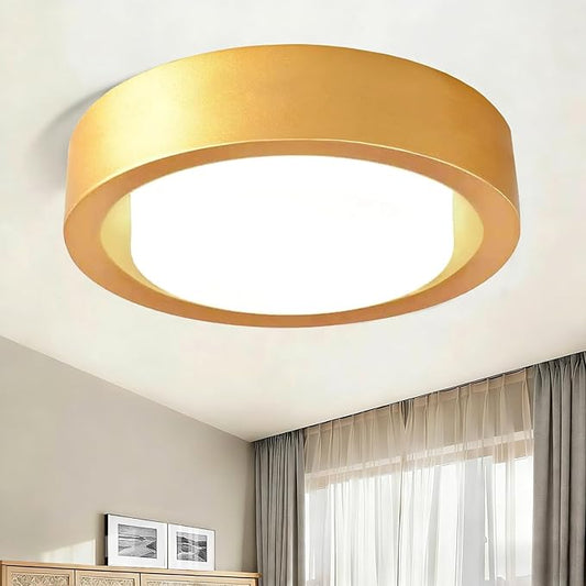 COTULIN 13-Inch Modern Gold Flush Mount Ceiling Light Fixture with White Glass Shade - Ideal for Bedroom, Hallway, Entryway, Living Room, Stairwell, and Kitchen