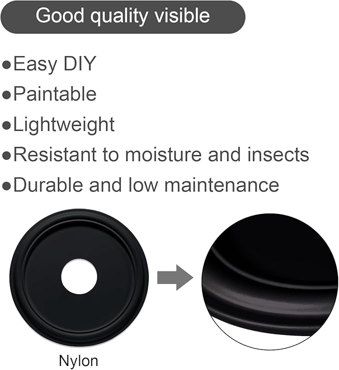 EIFHYT Molded Nylon Ceiling Medallion for Light Fixtures and Ceiling Fans 16"OD x 4"ID x 3/4"P (Fits Canopies up to 12-3/8") Black