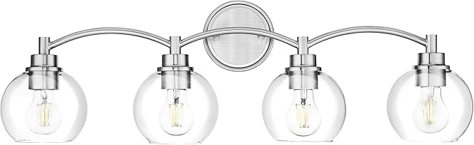 4-Light Bathroom Light Fixture, Brushed Nickel Vanity Light Over Mirror, Globe Glass Wall Sconce, VL02BN-4