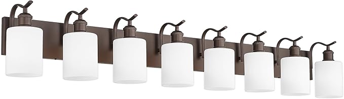 8-Light Wall-Mounted Vanity Fixture, Frosted Glass Over Mirror Lighting, Oil Rubbed Bronze Finish,VL01ORBW-8