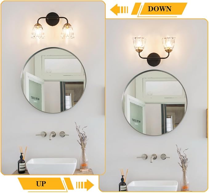 Antique 2 Light Bathroom Light Fixtures, Black and Gold Vanity Lights for Bathroom, Vanity Light Fixture with Clear Glass, Vintage Bathroom Lights over Mirror, Wall Sconce for Bedroom, Living Room