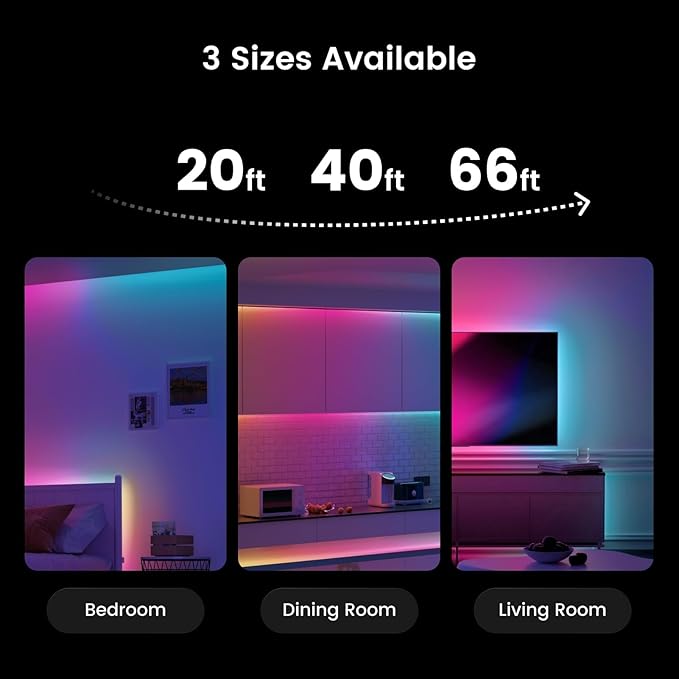 YEELIGHT LED Strip Lights, 66FT Smart Light Strips with 360 LEDs & Music Sync, RGB Color Changing Light with Bluetooth Connected and APP Control, Lights for Bedroom, Home Room Decor, Party, 2x33FT
