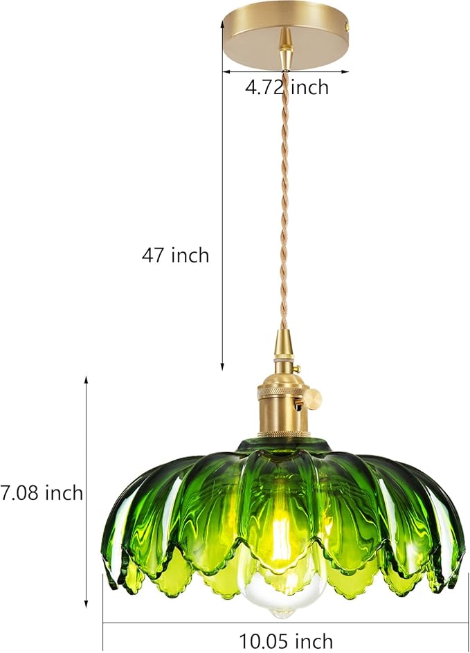 Glass Pendant Light Vintage Light Fixtures, Glass Pendant Lights Kitchen Island, Adjustable Hanging Light for Kitchen Island Dining Room Hallway (Hardwired gree)