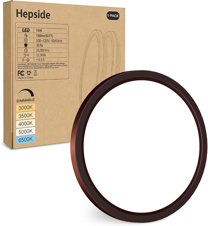 hepside LED Flush Mount Ceiling Light Fixture Oil Rubbed Bronze, 7Inch 15W, Dimmable&3000K-6500K Adjustable Low Profile Ceiling Light, 1500LM Round Lamp for Bathroom, Bedroom, Closet, Kitchen, Hallway
