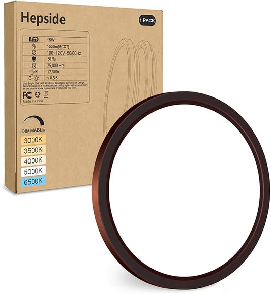 hepside LED Flush Mount Ceiling Light Fixture Oil Rubbed Bronze, 7Inch 15W, Dimmable&3000K-6500K Adjustable Low Profile Ceiling Light, 1500LM Round Lamp for Bathroom, Bedroom, Closet, Kitchen, Hallway