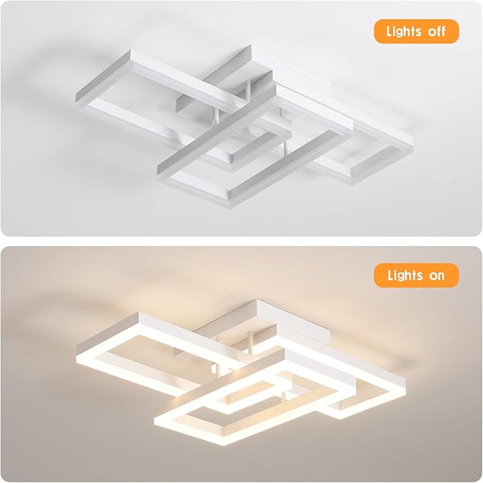 Moderm Ceiling Light Fixture, Square Modern LED White Flush Mount Ceiling Light, APP and Remote Control Dimming with Memory3000K-6500K for Dining Room, Kitchen, Bedroom, Office