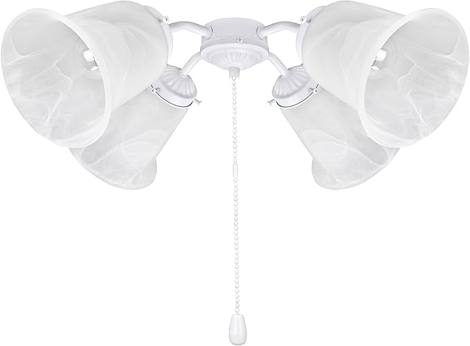 Aspen Creative 22003-21, Four-Light Ceiling Fan Fitter Light Kit with Pull Chain, Painted White