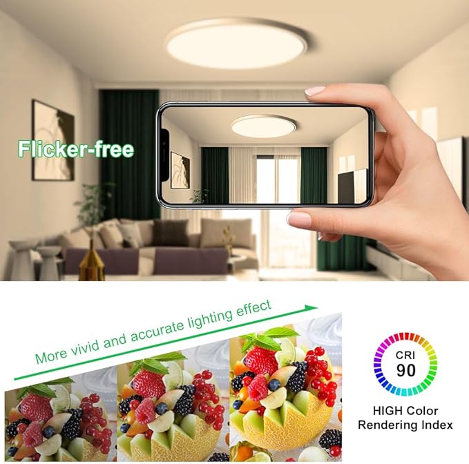 LEDLightsWorld 15.7inch 32W LED Flush Mount Ceiling Light, 2800K Warm White LED Ceiling Light, Round Flat Panel Light, 3800LM Bright Ceiling Lights for Bedroom, Living Room, Dining Room