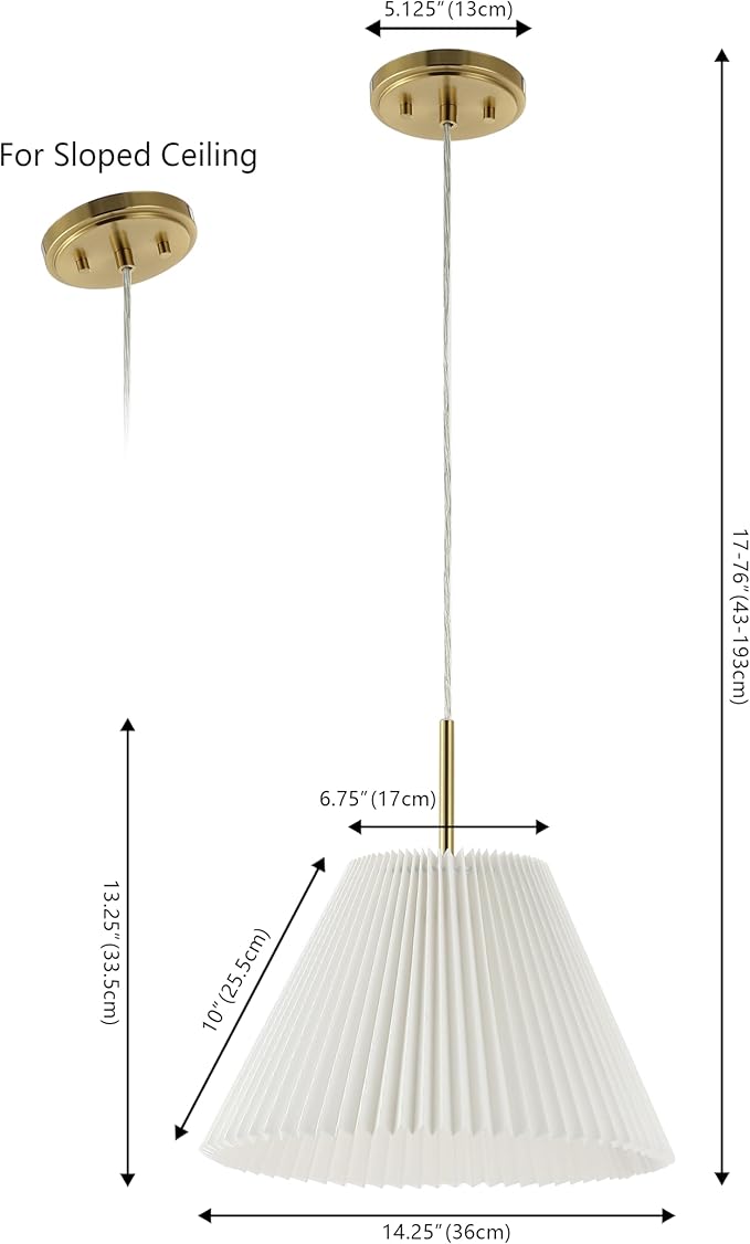 JONATHAN Y 14.25" Brass Gold 1-Light Iron Pendant Light, Classic French Country with White Pleated Shade, Adjustable Height Vintage Shabby Chic Style, LED Bulb Included JYL2407A