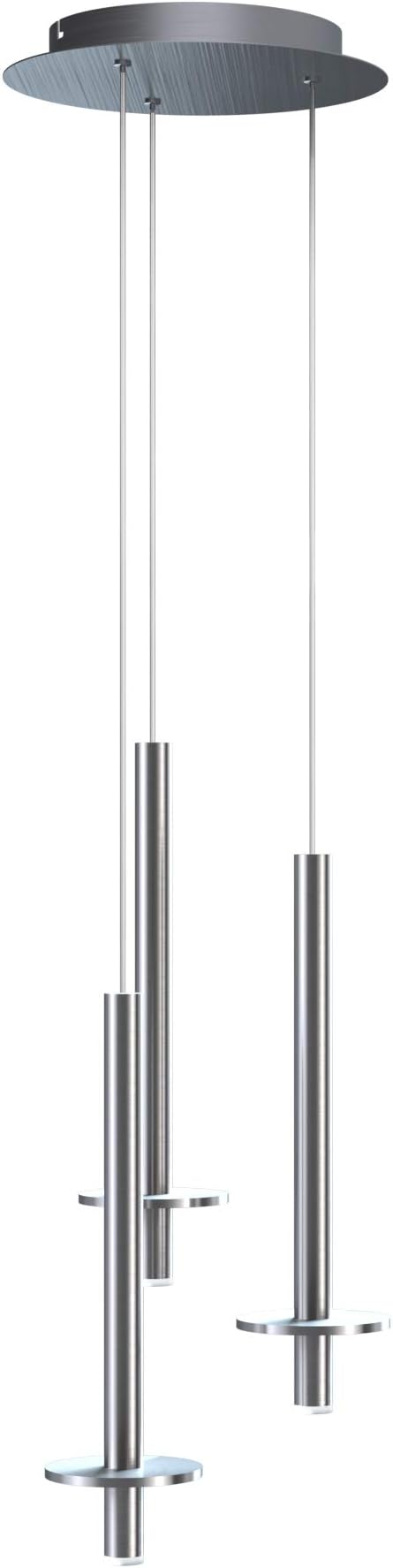 Draco 3 Pendant Lighting Nickel – LED Hanging Light Fixture for Kitchen Island, Bar, Foyer – Equilateral Cluster of Mini Metal Rod Pipe Tube Cylinders – Dimmable, Adjustable Wire, Lamp Bulb Included