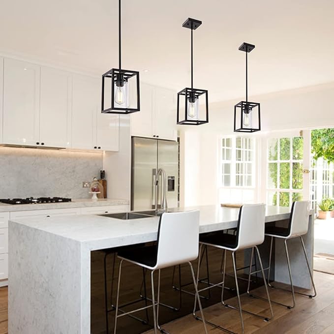 MELUCEE 1-Light Black Pendant Lights Industrial Farmhouse Chandeliers Mini Island Light Fixtures Ceiling Hanging with Clear Glass Shade for Dining Room Entryway Hallway Restaurants