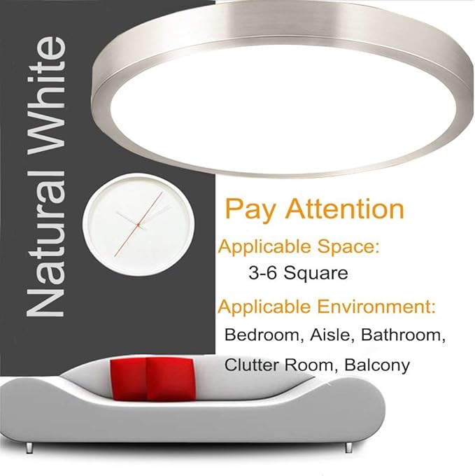 8-Inch LED Ceiling Lights, Round Ceiling Light Fixture,12W 880LM 80W Incandescent Equivalent(AC85V-265V),Natrual White Light for Kitchen Bathroom Dining Room Closet(2-Pack)