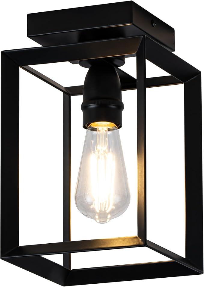 Mayful Flush Mount Ceiling Light Fixture,Black Hallway Light Fixtures Ceiling,Farmhouse Black Metal Frame Light Fixture for Kitchen Island Entryway Porch Foyer Dining Room