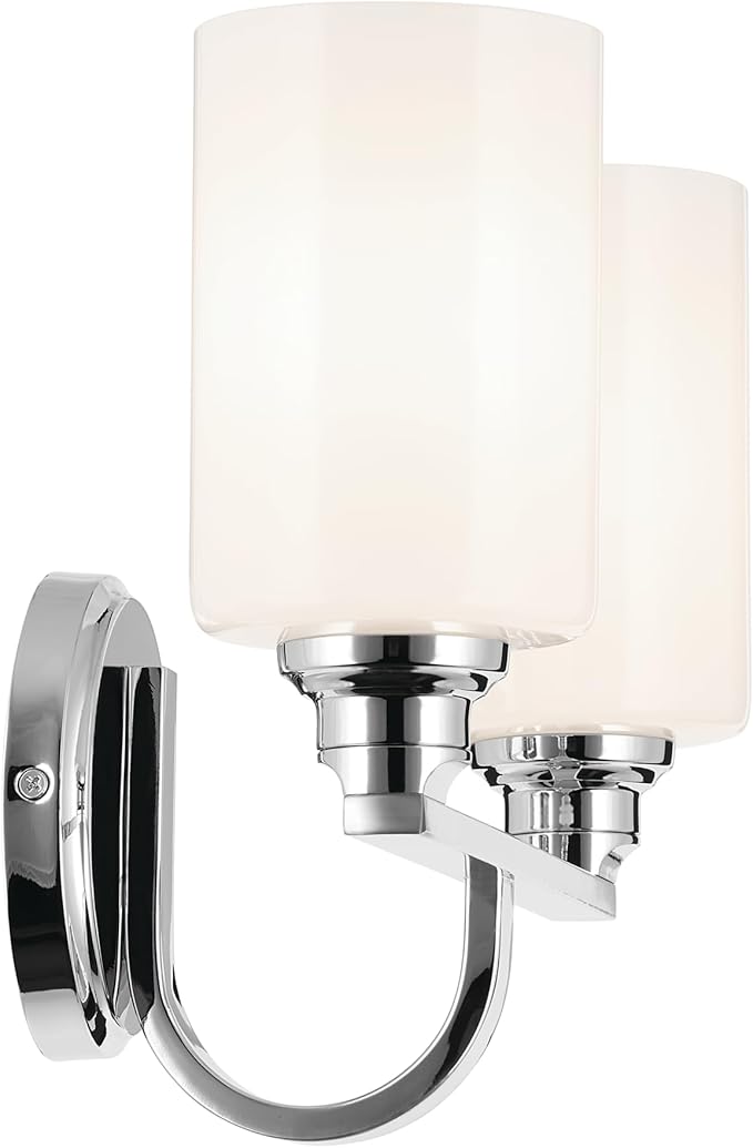 Kichler Gioe 2-Light Bathroom Vanity Light Fixture with Opal Glass, 14.25" Modern Chrome Wall Mount Over Mirror for Powder Room, Damp Rated (14.25" W x 10.5" H), 55225CH