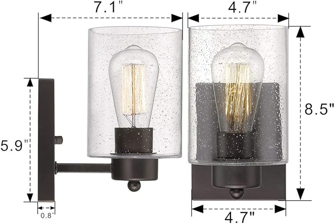 Beionxii Wall Light Fixture | 2 Pack Interior Wall Sconce in Oil Rubbed Bronze with Clear Seeded Glass (8.5" H x 4.7" W) - MB9002 Series