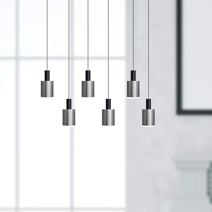 Virgo 6 Mini Pendant Lighting Black-Nickel - LED Hanging Light Fixture for Kitchen Island, Bar, Foyer - Cluster Pendants - Dimmable, Adjustable Wire, Lamp Bulb Included