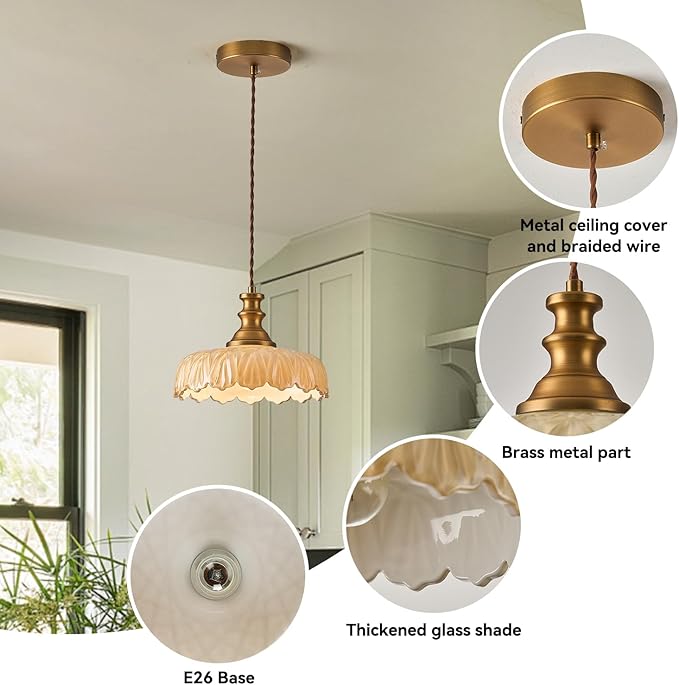 HDDFL Vintage Pendant Lights Fixture Modern Pendant Lighting Fixtures Hanging Lamp for Kitchen Island Bedroom Living Room Hallway Brown and Brass