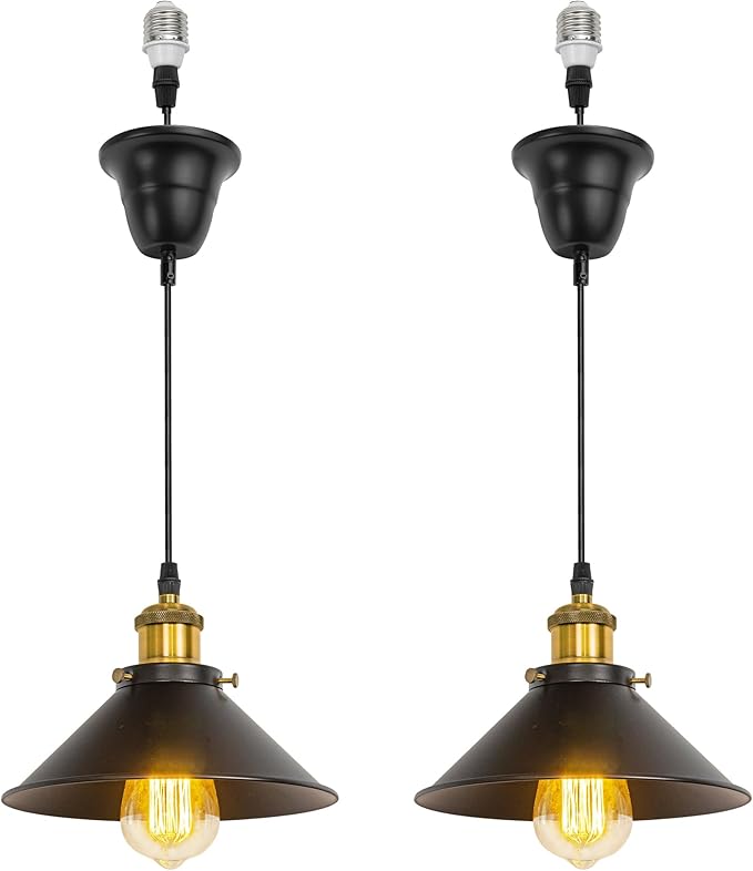 2 Pcs Ceiling Lights Conversion Pendant E26 Base Connections Adjusted Cord Customized Wire Length/Base/Shade Industrial Style Conversion Kit for E26 Spot Lamp
