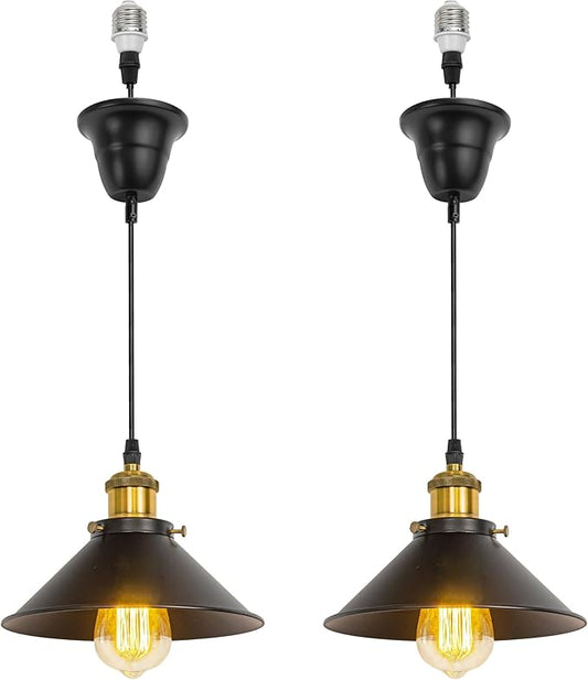 2 Pcs Ceiling Lights Conversion Pendant E26 Base Connections Adjusted Cord Customized Wire Length/Base/Shade Industrial Style Conversion Kit for E26 Spot Lamp