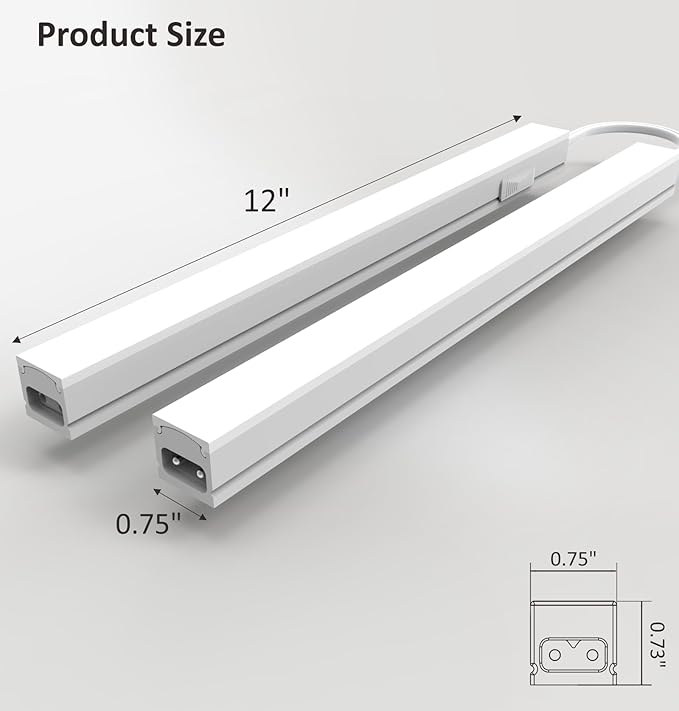 Leetdud Under Cabinet Lighting Plug in, 12 Inch 2 Pcs, Linkable AC120V 3CCT 3000K/4000K/5000K Ultra Slim, LED Under Cabinet Lights for Counter Light, Kitchen, Shelf, Sink, Workshop, Desk，White