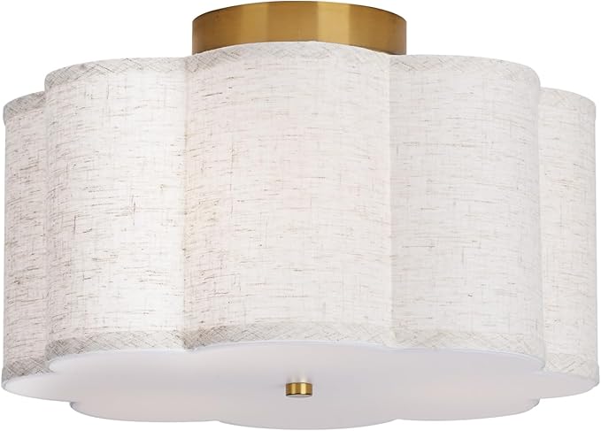 3-Light Flush Mount Ceiling Light,12.6inch Drum Ceiling Light Fixture,Entryway Light Fixtures Ceiling Mount with Linen Fabric Shade, Flush Mount Light Fixture for Bedroom, Living Room