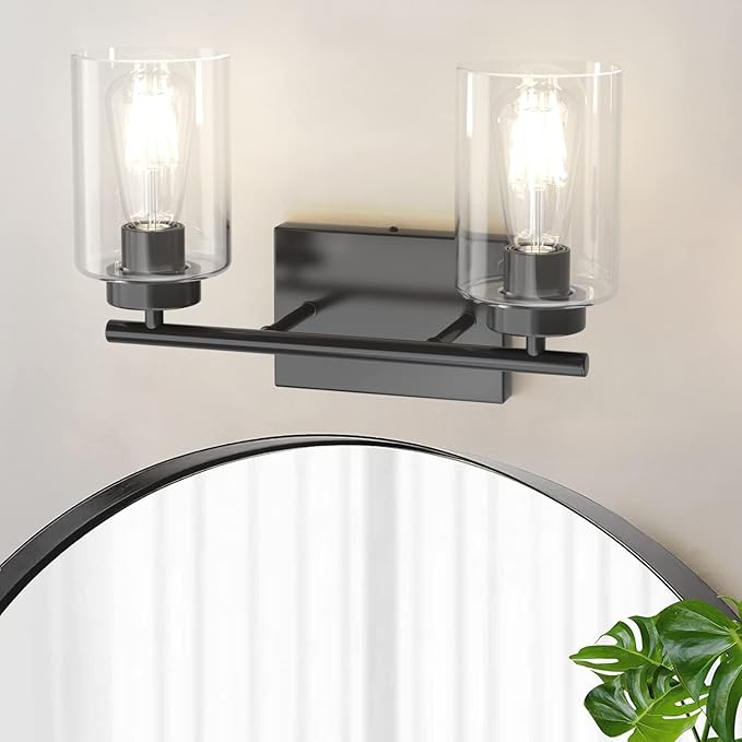 Aipsun 2 Light Matte Black Vanity Light Vintage Wall Sconces Lighting, Industrial Wall Light Fixture for Bathroom Kitchen Bedroom Living Room(Exclude Bulb)