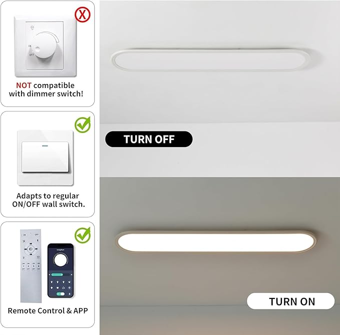 Ganeed 27.6 Inch LED Ceiling Light, High Brightness Linear Ceiling Lamps, 36W Dimmable Modern Ultra Thin Low Profile Light Fixture for Bedroom Kitchen Study Room Hallway, White