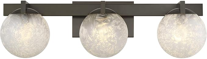 Savoy House 8-1017-3-15 Darien Contemporary Ice Glass Bathroom Vanity Wall Light, 3-Light 180 Total Watts, 7" H x 25" W, Mediterranean Bronze