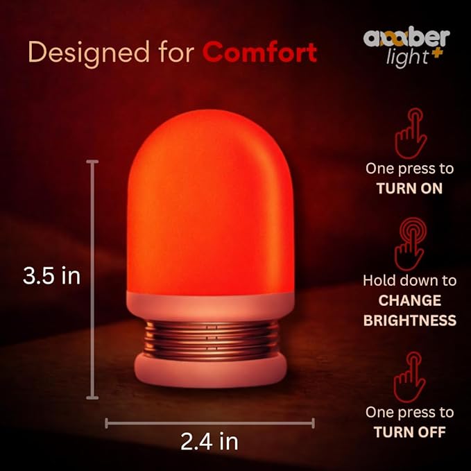Amber Light + Red Light Pebble, 670nm Wavelength, Rechargeable Sleep Aid Lamp, 2.4x3.5 Inch, Deep Sunset Ambience, 1000mAh Battery, Melatonin-Friendly Night Light