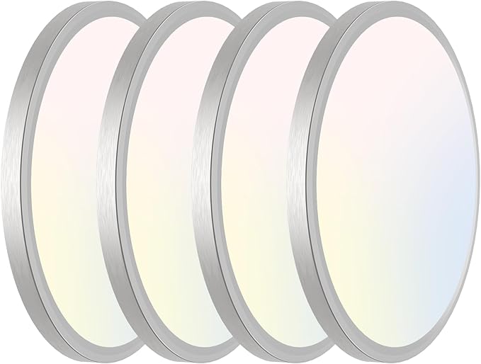 libtit 7 Inch Nickel Brushed Flush Mount Ceiling Light, 15W Ceiling Light Fixture,3000K/4000K/6500K Color Selectable,Ultra-Thin Round Ceiling Lighting Fixture for Bedroom Kitchen Pantry, 4 Pack