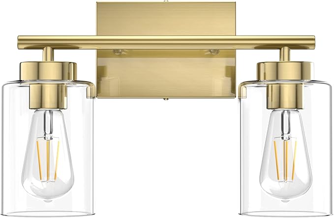 Aipsun Bathroom Light Fixtures,Brushed Brass Vanity Light Gold Wall Sconces Lighting Modern Bath Wall Mounted Lights with Glass Shade, Gold Wall Sconce for Bathroom(Exclude Bulb)