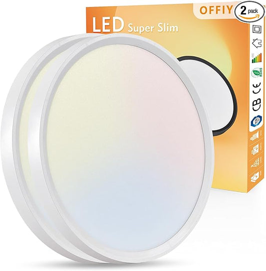 20 Inch Large LED Flush Mount Ceiling Light, 40W, 4350LM, 3000K/4000K/6000K CCT Selectable Super Slim LED Ceiling Light, Close to Ceiling Round Flat Panel Light for Living Room,Kitchen ect，2PK