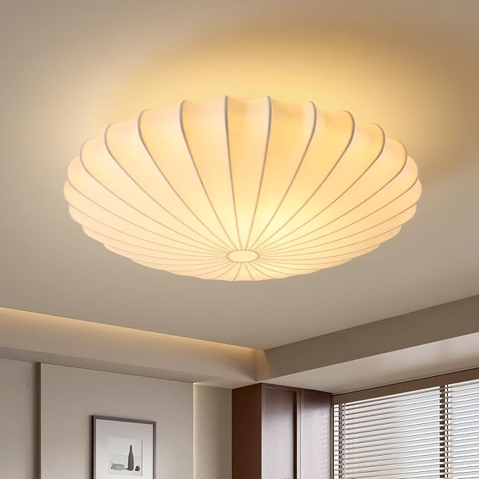 ziidoo 3-Light Semi Flush Mount Ceiling Light,19.7in White Imitation Silk Wabi Sabi Round Lantern 3000K Modern Close to Ceiling Light fixtures for Bedroom Living Room Entryway Hallway