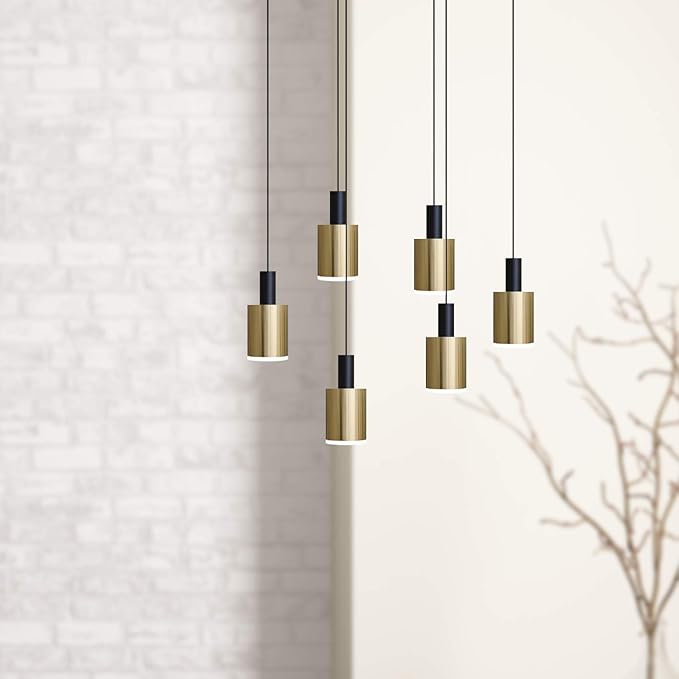Virgo 6 Mini Pendant Lighting Black-Brass - LED Hanging Light Fixture for Kitchen Island, Bar, Foyer - Cluster Pendants - Dimmable, Adjustable Wire, Lamp Bulb Included