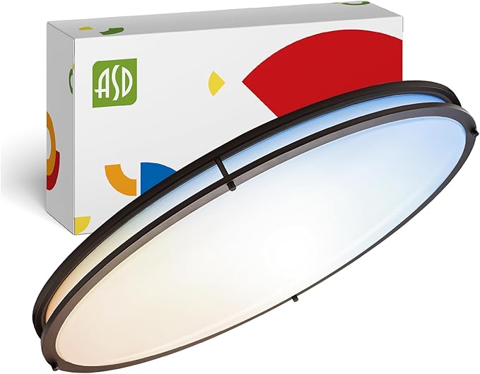 ASD LED 24" Oval Flush Mount Lighting, Close to Ceiling Light Fixture | 5CCT, Dimmable, ETL Listed | 38W 3289LM 2700-5000K 120V | Low Profile Double Ring Lamp | Dark Bronze