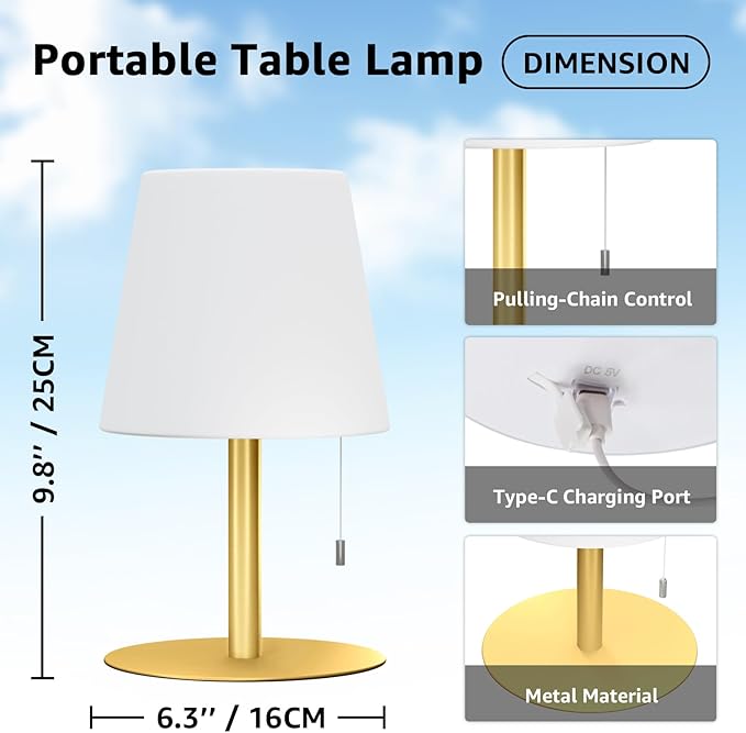 uuffoo Shower Lamp Waterproof 8 Colors, Shower Light Rechargeable Cordless Battery Operated, LED Outdoor Table Lamps Dimmable Portable for Indoor Outdoor Bathroom Home Patio (Gold)