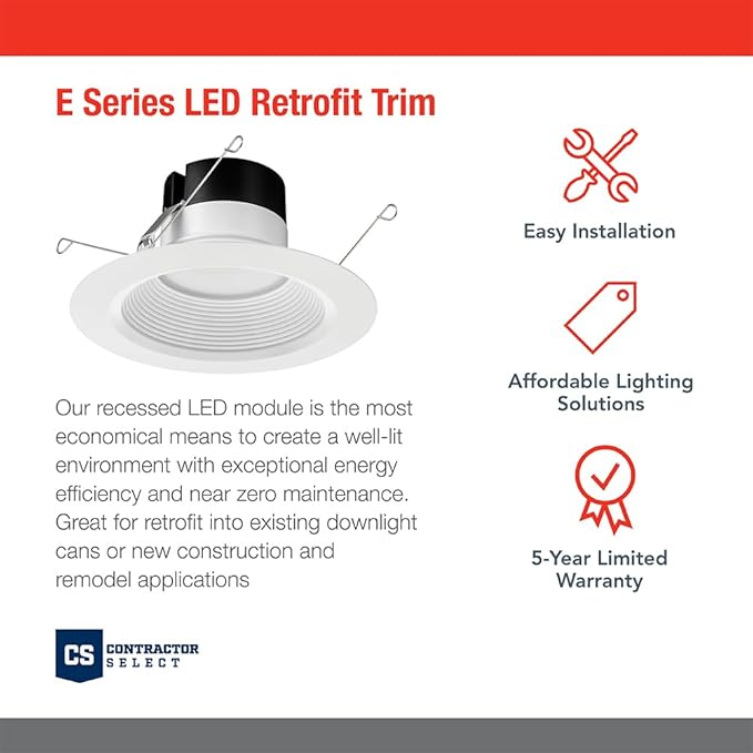 Juno E Series 5"/6" LED Ceiling Light, Baffle Trim Recessed Lighting with 5-in-1 Switchable White Color, 900 Lumens, Wet Rated LED Downlight, Dimmable, White, 12-Pack